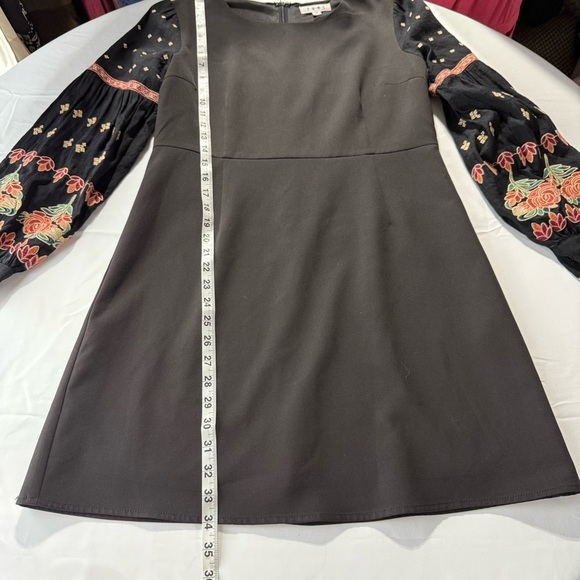 THML Women’s Dress Size M Black Long Sleeve Embroidered Boho A-Line - Picture 7 of 8